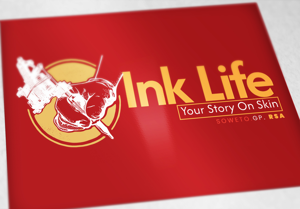 Ink Life logo on a red brand mockup