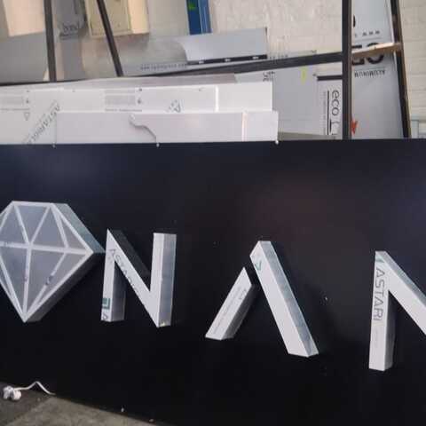 Diamond logo reception counter signage